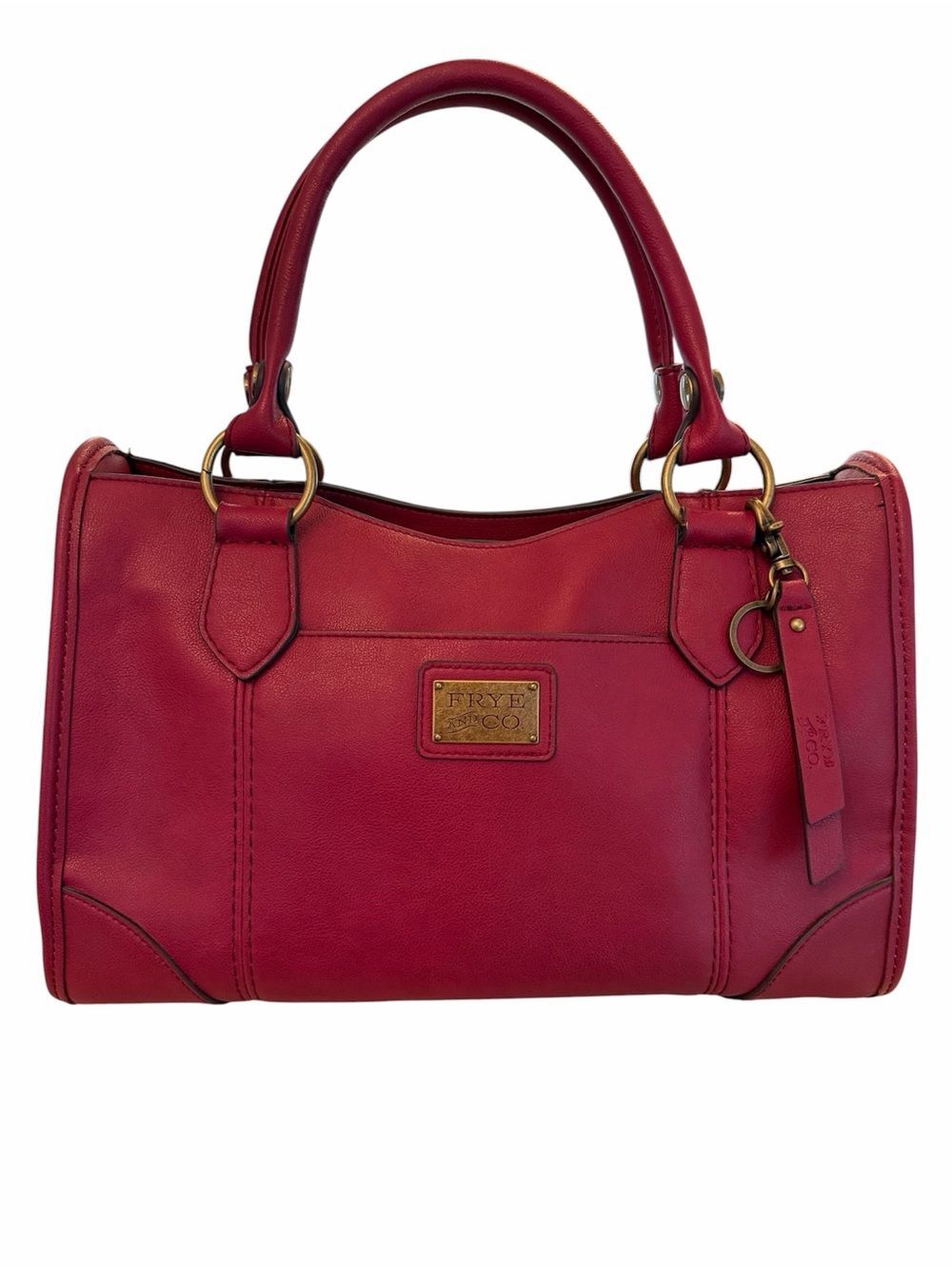 Frye & Co Red Faux Leather Satchel Bag Dbl Handle Classic Structured Pockets Zip